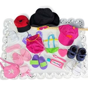 18 Inch Doll Clothes Accessory Lot 16 pc Fits Our Generation AG Shoes Hats Sleep
